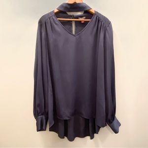Vince Camuto Women’s Blue Open Neck Long Sleeve Blouse Size Medium